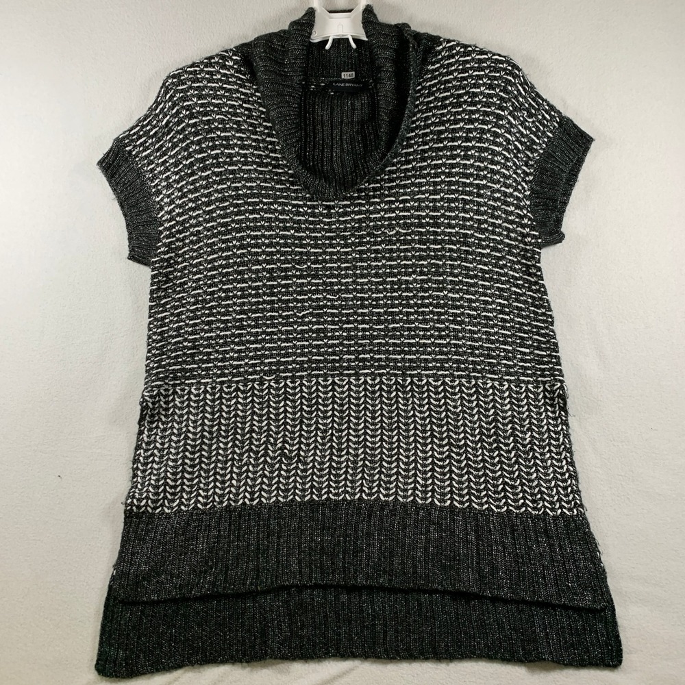 Lane Bryant Sweater Tunic Women Cowl Neck Cap Sleeve Knit Top Black White 18/20